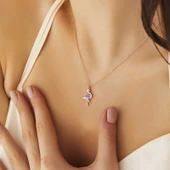 925 Ayar Gümüş Rose Flamingo Kadın Kolye thumbnail 2