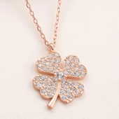 925 Ayar Gümüş Rose Dört Yapraklı Yonca Kadın Kolye thumbnail 1