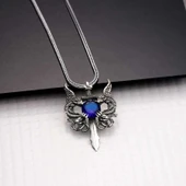 925 Ayar Gümüş Mavi Taşlı Ejderha Erkek Kılıç Kolye thumbnail 2