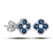 Gümüş Yonca Çivili Mavi Taşlı Çocuk Küpe thumbnail 1