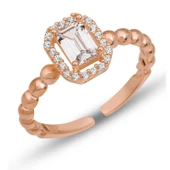 Gümüş Ayarlanabilir Rose Beyaz Baget Taşlı Kadın Yüzük thumbnail 1