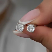 ​Gümüş 6 mm Beyaz Zirkon Tek Taş Kadın Küpe thumbnail 4