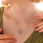 925 Ayar Gümüş Pembe Çiçek Kadın Kolye thumbnail 2