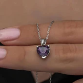 925 Ayar Gümüş Mor Taşlı Kalpli Kadın Kolye thumbnail 1