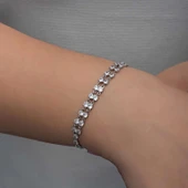 925 Ayar Gümüş Zirkon Taşlı Çift Sıra Kadın Bileklik thumbnail 5