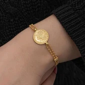 925 Ayar Gümüş Gold Kaplama Tuğralı Kadın Bileklik thumbnail 1