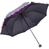 Marlux Kenarı Renkli Fırfır ve Fiyonk Detaylı Mavi Kadın Şemsiye thumbnail 5