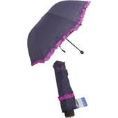 Marlux Kenarı Renkli Fırfır ve Fiyonk Detaylı Mavi Kadın Şemsiye thumbnail 1