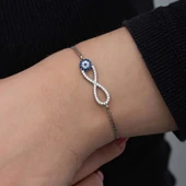 925 Ayar Gümüş Nazarlı Sonsuzluk Kadın Bileklik thumbnail 2