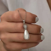925 Ayar Gümüş Damla İnci Kadın Kolye thumbnail 2