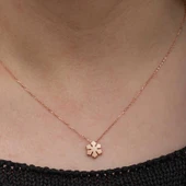 925 Ayar Gümüş Rose Minimal Kar Tanesi Kadın Kolye thumbnail 4