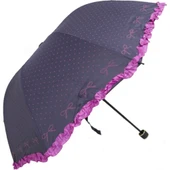 Marlux Kenarı Renkli Fırfır ve Fiyonk Detaylı Mavi Kadın Şemsiye thumbnail 3