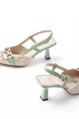 K-250 Fıstık Yeşili Keten Günlük Arkası Açık Tokalı Topuklu Kadın Ayakkabı thumbnail 5
