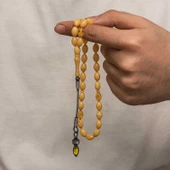 Gümüş 1000 Ayar Kazaz Püsküllü Sıkma Kehribar Tesbih thumbnail 3