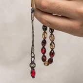 Gümüş 1000 Ayar Kazaz Püsküllü Sıkma Kehribar Tesbih thumbnail 2