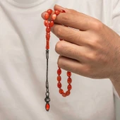 Gümüş 1000 Ayar Kazaz Püsküllü Sıkma Kehribar Tesbih thumbnail 4