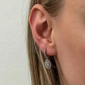 Gümüş Oval Taşlı Sallantılı Küpe thumbnail 5