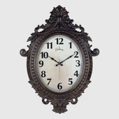 DUVAR SAATİ KAHVERENGİ ÇERÇEVE ÇAP:73cm x 54cm VİNTAGE TAÇLI EKSİTME DEKORATİF AMERİKAN BRİSTOL KADRAN AKAR SANİYELİ MEKANİZMA AKRİLİK BOYA ABS HAMMADDE MİNERAL CAM SAAT731-K - 1