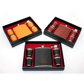 Paslanmaz Çelik 4 Shot Bardaklı Derili Matara Seti thumbnail 2