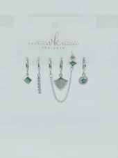 Kadın VIP Seri Zirkon Taşlı 6'lı Asimetrik Küpe Seti – Antialerjenik thumbnail 2