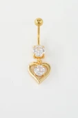 Kadın 316L Cerrahi Çelik Altın Kaplama Kalpli Göbek Piercing – Zirkon Taşlı thumbnail 3