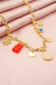 Kadın Özel Tasarım Kırmızı Renk Karışık Figürlü Nazarlı Kolye thumbnail 2