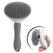 Kedi Köpek Tüy Toplayıcı Kendini Temizleyebilen Ergonomik Rahat Evcil Hayvan Tarağı Gri thumbnail 5