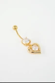 Kadın 316L Cerrahi Çelik Altın Kaplama Kalpli Göbek Piercing – Zirkon Taşlı thumbnail 4