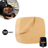 50 Adet Air Fryer Pişirme Kağıdı Tek Kullanımlık Yağ Su Geçirmez Yapışmaz Deliksiz Düz Kare Model thumbnail 5