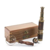 Ahşap Kutu Pirinç Pusula Dürbün Büyüteç Seti thumbnail 2