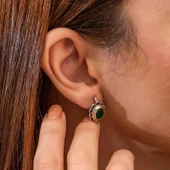 Gümüş Yeşil Çiçek Desenli Otantik Kadın Küpe thumbnail 4