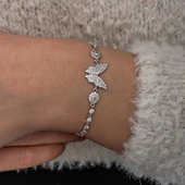 Gümüş Zirkon Taşlı Kelebek Kadın Bileklik thumbnail 3
