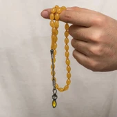 Gümüş 1000 Ayar Kazaz Püsküllü Sıkma Kehribar Tesbih thumbnail 5