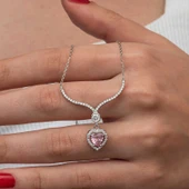 Gümüş Pembe Zirkon Taşlı Kalp Kadın Kolye thumbnail 1