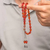 Gümüş Püsküllü Ateş Kehribar Tesbih thumbnail 4