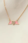 Pembe Mineli Kanat Taşlı Kalp Kolye thumbnail 1