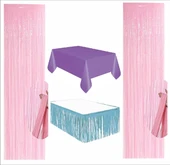 Mor Masa Örtüsü, Mavi Masa Eteği, 2 Pembe Arka Fon thumbnail 1