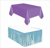 Mor Masa Örtüsü, Mavi Masa Eteği, 2 Pembe Arka Fon thumbnail 2