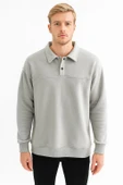 Erkek Oversize Uzun Kol Polo Yaka Sweatshırt-7099 - 1