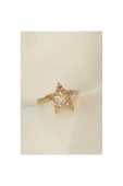 Ayarlamalı Gold Renk Zirkon Taşlı Yıldız Yüzük thumbnail 1
