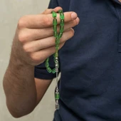 Gümüş Püsküllü Kapsül Kesim Sıkma Kehribar Tesbih thumbnail 3