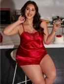 MDB MdbShop Büyük Beden Kırmızı Dantel İşlemeli Saten Şortlu Takım thumbnail 1