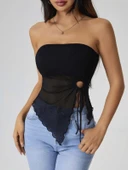 Kadın Siyah Crop Önden Halka Büzgü detaylı 5094 - 1