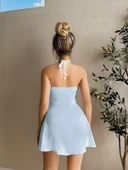 MDB MdbShop Dantel İşlemeli Boyundan Bağlamalı Mavi Saten Gecelik thumbnail 2