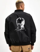 Unisex Uzun Kol Baskılı Bomber Ceket - Siyah - 2