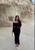 Madonna yaka esnek kumaş elbise siyah - 2