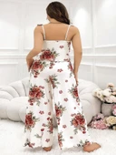 MDB MdbShop Büyük Beden Gül Desenli İnce Askılı Beyaz Salaş 2li Takım thumbnail 2