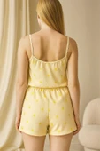 MDB MdbShop Sarı Üstüne Desenli Askılı Şortlu Pijama Takımı - 2