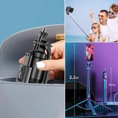 Fotoğraf Makinası ve Telefon Takılabilen 2si 1 Arada 2.2m Uzayan Selfie Çubuğu Kumandalı Tripod - 3
