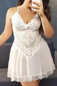 MDB MdbShop Büyük Beden Beyaz Dantel İşlemeli İnce Askılı Gecelik thumbnail 1